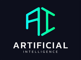 Artificial intelligence with letter AI alignment Hexagon shapes technology Analysis logo vector design concept. AI technology logotype symbol for advance technology, ui, identity, robotic, inovation.