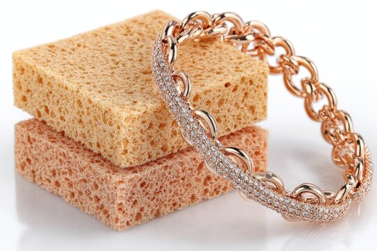 Rose gold bracelet resting on light beige sponges