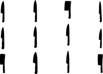 Knife black vectors, meat cleaver art, knife silhouette, knife set, set of knife, collection of cleavers, knife black color silhouettes, modern meat cleaver silhouette art vector icon design