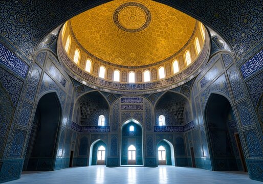 Interior view of the shah cheragh mosque in shiraz, iran, showcasing intricate tilework, stunning architecture, and a sense of spiritual grandeur and cultural heritage