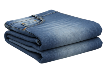 Folded Denim Jeans Stacked Elegantly on Dark Background Studio Shot