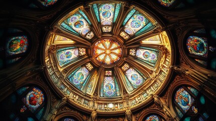 Fototapeta premium Radiant Stained-Glass Dome: A Symphony of Colors and Light