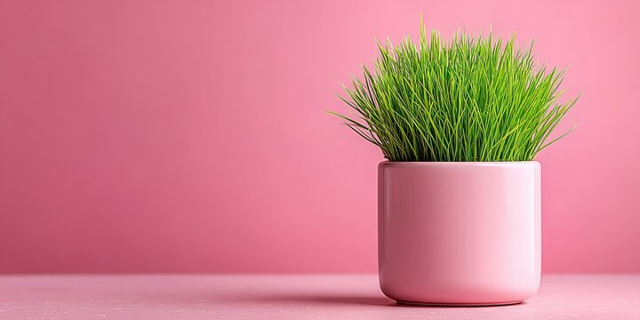 Pink potted grass against a pink background