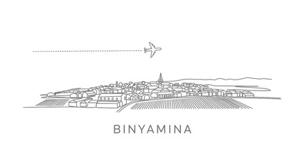 Fototapeta premium Binyamina skyline with travel, illustration, and minimal.