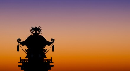 Takayama Autumn Festival banner background, marionette float silhouette on rich gradient