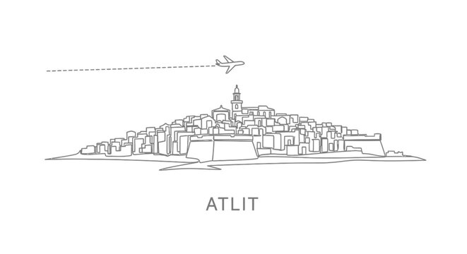 Atlit Line Art Israel Travel Airplane.