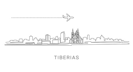 Obraz premium Tiberias Skyline Airplane flight outline.
