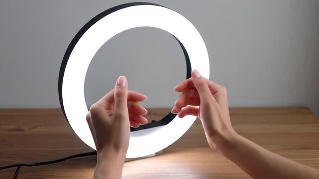 Hands Examining Ring Light, Close-up Beauty Lighting