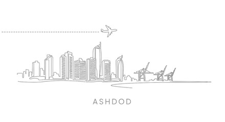 Obraz premium Ashdod Skyline with Israel Plane flying.