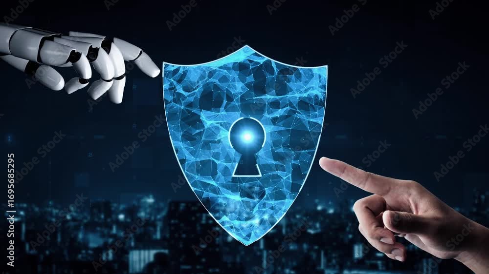 Poster futuristic robot artificial intelligence enlightening ai technology development and machine learning