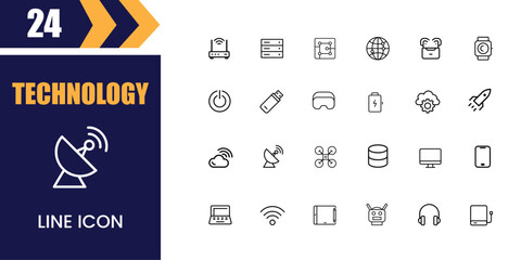 Collection of hand drawn technology icons on a white background