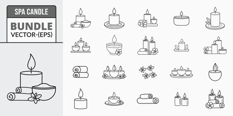 Collection of hand-drawn candle icons representing relaxation aromatherapy and cozy ambiance