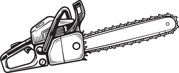 Black and White Chainsaw Illustration Keywords: chainsaw, tool, cutting, wood, logging, power