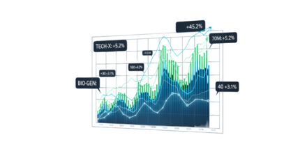Financial chart with rising graph isolated on transparent background the chart shows the growth of a companys stock price over time