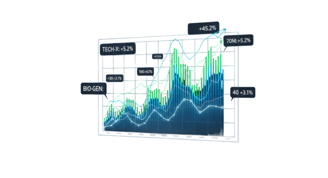 Financial chart with rising graph isolated on transparent background the chart shows the growth of a companys stock price over time