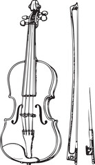 Hand Drawn Violin and Bow with Rosin fiddle string instrument