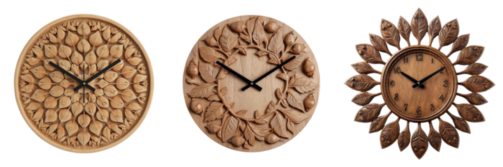 Set of Florice wall clock on white background, real photo, stock photography on transparent png background. Ai generated