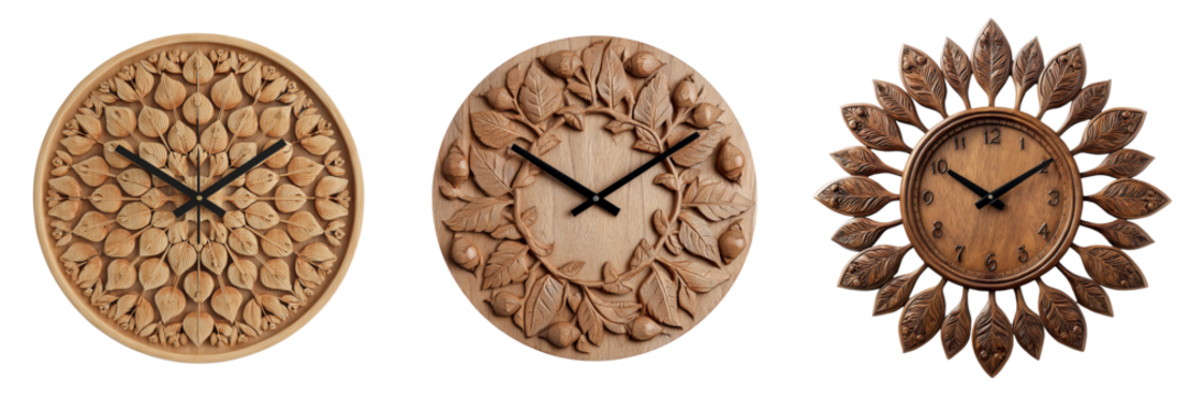 Set of Florice wall clock on white background, real photo, stock photography on transparent png background. Ai generated