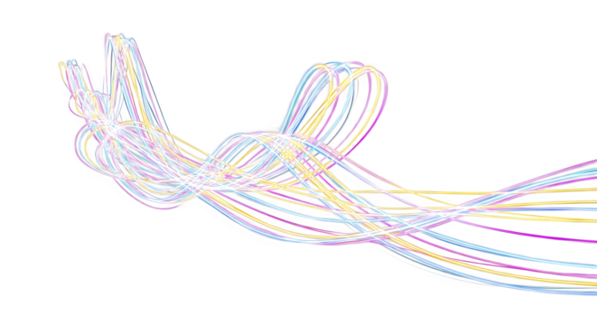 Abstract flowing lines with colorful dots isolated on transparent background, creating a dynamic and artistic design with movement and energy