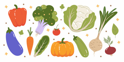 A vibrant collection of fresh healthy vegetables arranged in a delightful pattern on a white background