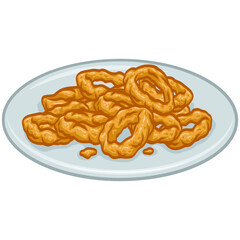 Fried Onion Rings on Plate Illustration Vector Drawing