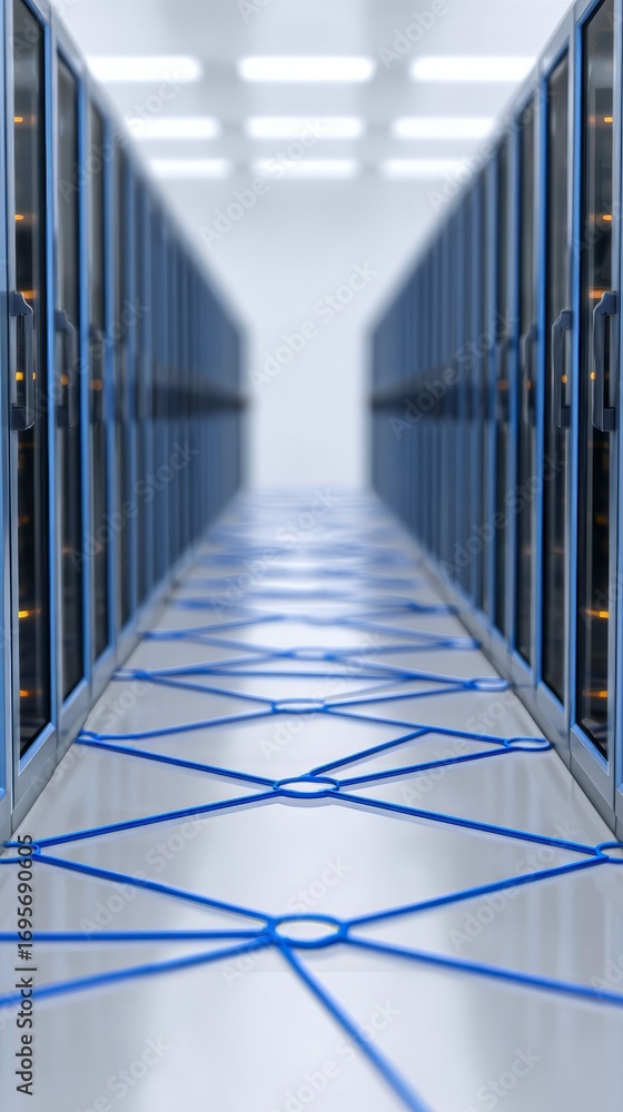 Poster powering the digital world, a comprehensive view of modern server infrastructure and network connect