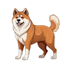 Cheerful Akita dog stands proudly cartoon style, showcasing its fluffy coat and friendly expression. soft shading highlights its playful demeanor and vibrant colors, making it appealing