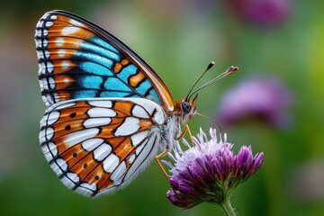 Obraz premium Vibrant Butterfly on a Purple Flower Close Up