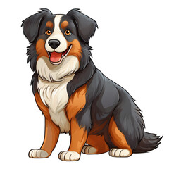 Cheerful Australian Shepherd dog illustration, showcasing its full body with soft shading and vibrant colors. This cartoon style image captures playful and friendly nature of breed