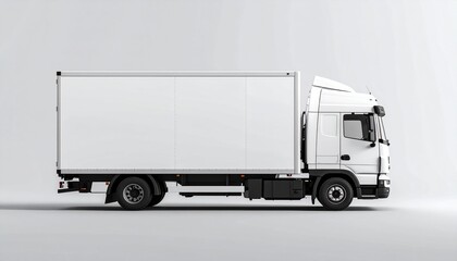 Box truck advertising mockup with white panel, isolated on plain background, template for branding, logistics, and commercial design.