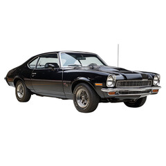 Obraz premium Vintage black muscle car isolated on black. Classic American automobile.
