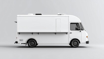 Food truck side view mockup with plain white body, isolated on background, template for street food branding