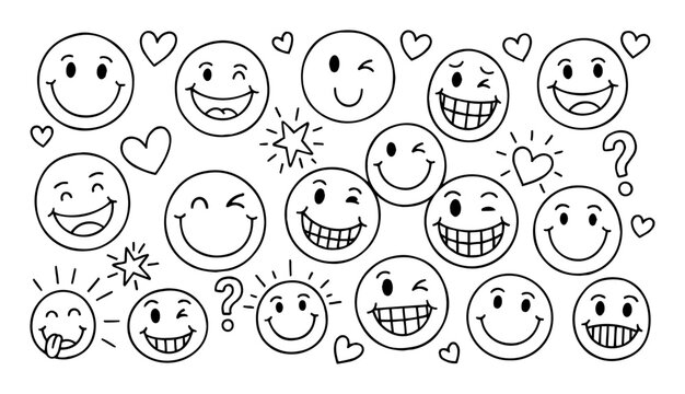 Naklejki vector doodle smiley emoticon face icon set
