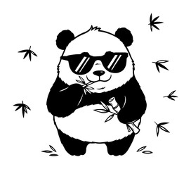 vector cool panda wearing sunglasses eating bamboo