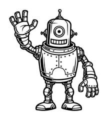 cute cartoon waving robot character illustration
