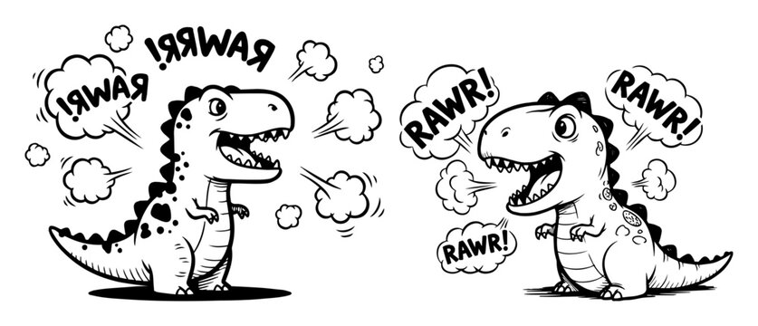 vector cute roaring cartoon dinosaur set