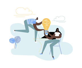 Vector blue colors  illustration of the search for ideas in the office.eps