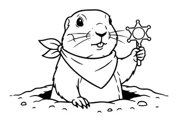 sheriff groundhog holding star cartoon vector