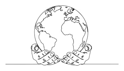 hands holding earth globe continuous line art drawing © Aisha Kudorova