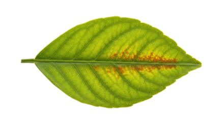 Leaf with yellow and orange discoloration.