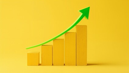 Growing bar chart with upward green arrow illustrating business growth and success