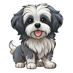 Cute Havanese dog illustration with soft shading, showcasing friendly expression and side angle view. This cartoon style image captures playful nature of breed beautifully