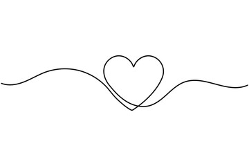 Heart shape one line art illustration minimal romantic love shape isolate outline vector