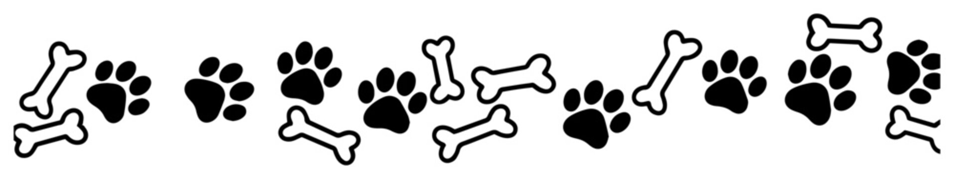 dog paw print and bone seamless border pattern