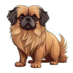 Charming Pekingese dog illustration featuring soft shading and side angle view. This cartoon style artwork captures dog fluffy coat and expressive eyes, evoking sense of warmth and playfulness