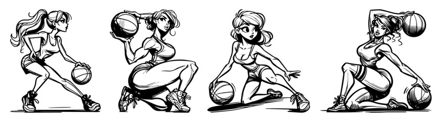 basketball girl pin-up athlete character set