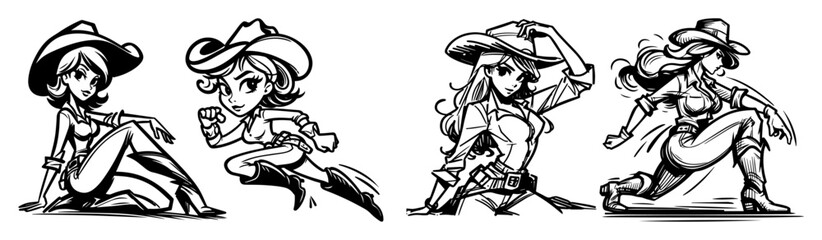 cowgirl western pin-up girl character set