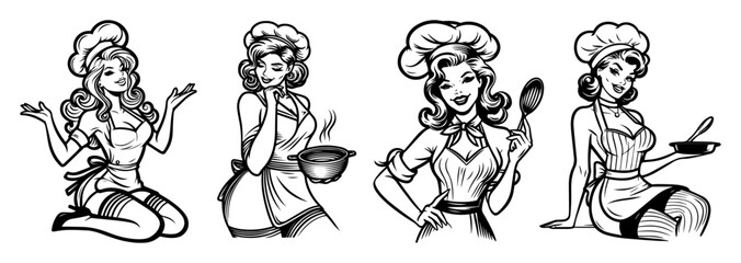 retro kitchen pin-up girl cooking set