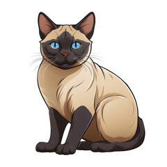 Obraz premium Charming Thai cat illustration featuring full body view with soft shading and side angle. cat has striking blue eyes and sleek coat, exuding playful and friendly demeanor