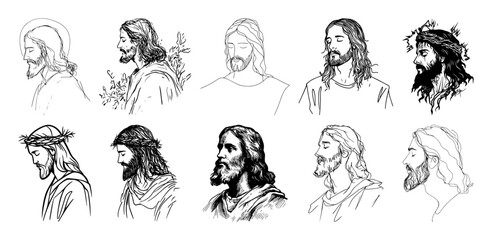 hand drawn jesus christ profile portrait collection line art © Aisha Kudorova